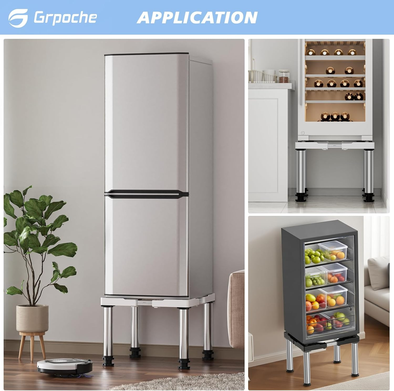 Adjustable Mini Fridge Stand 13″-14.2″ with Anti-Vibration Feet, 660Lb Capacity