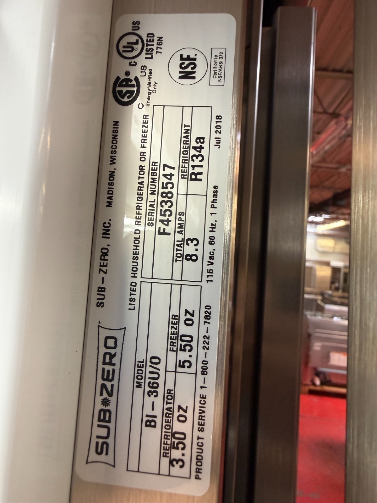 36” Subzero Refrigerator Freezer Panel Ready BI36UORH (Used 2018)