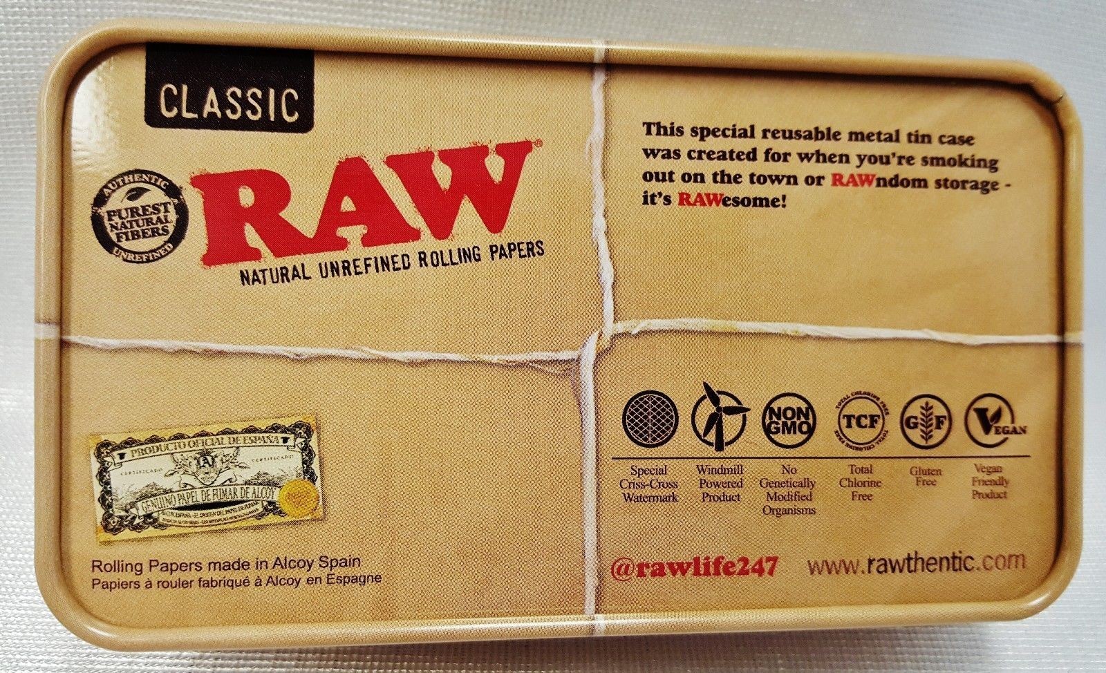 RAW Rolling Papers Metal Storage Container Travel Tin 4.5″ X 2.5″ X 1″ Free Ship