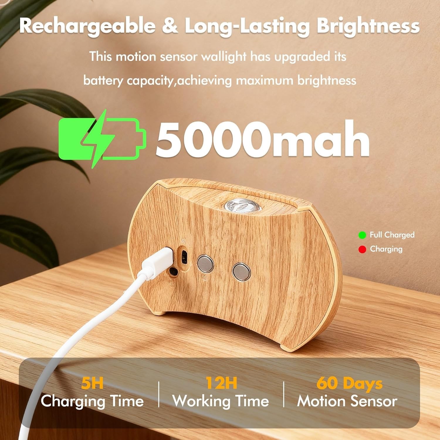 Rechargeable Motion Sensor Wall Light Sconce Indoor – 3 Color Wireless Up & Down