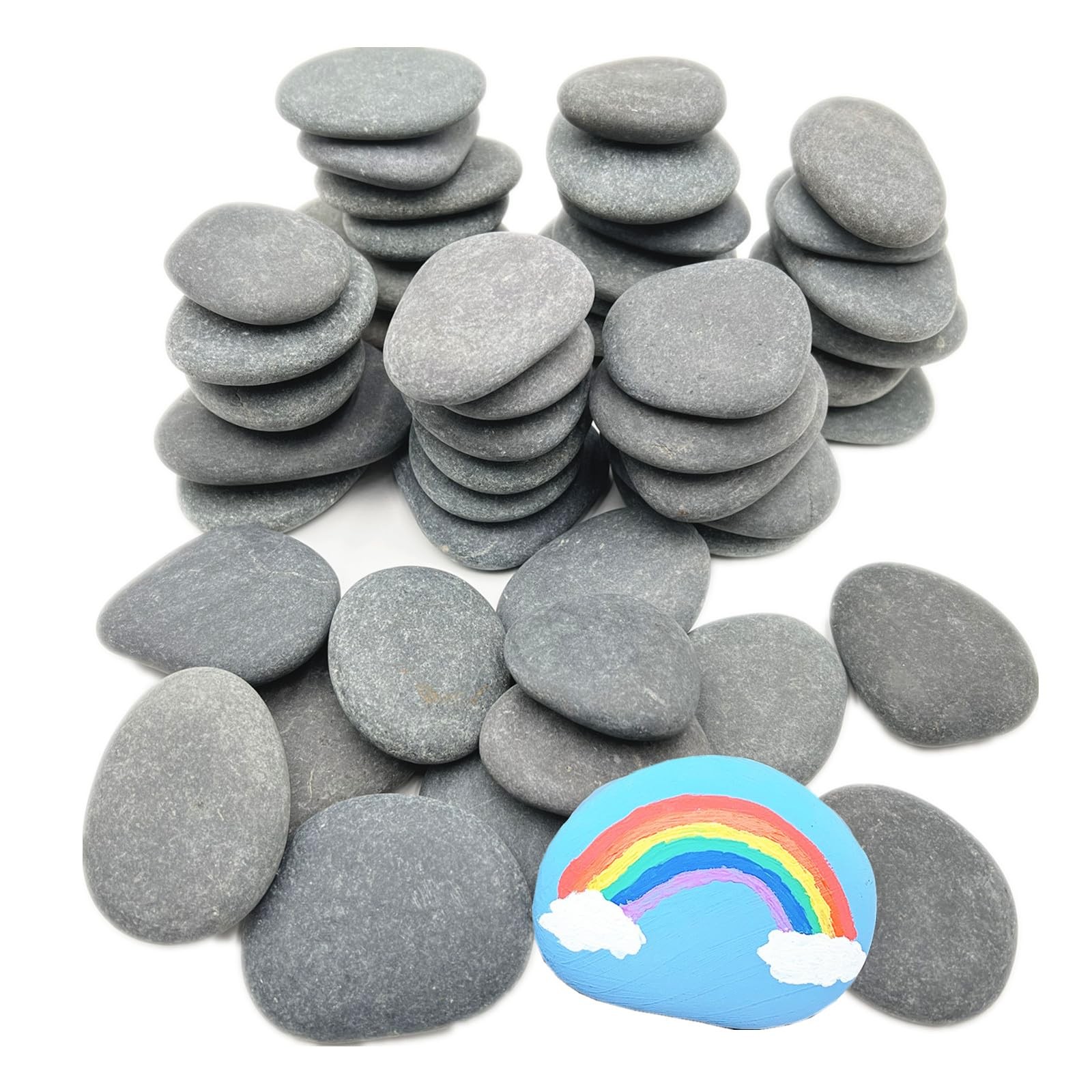 50 PCS 2-3 inch Natural River Rocks Bulk for Painting DIY Flat Smooth Stones