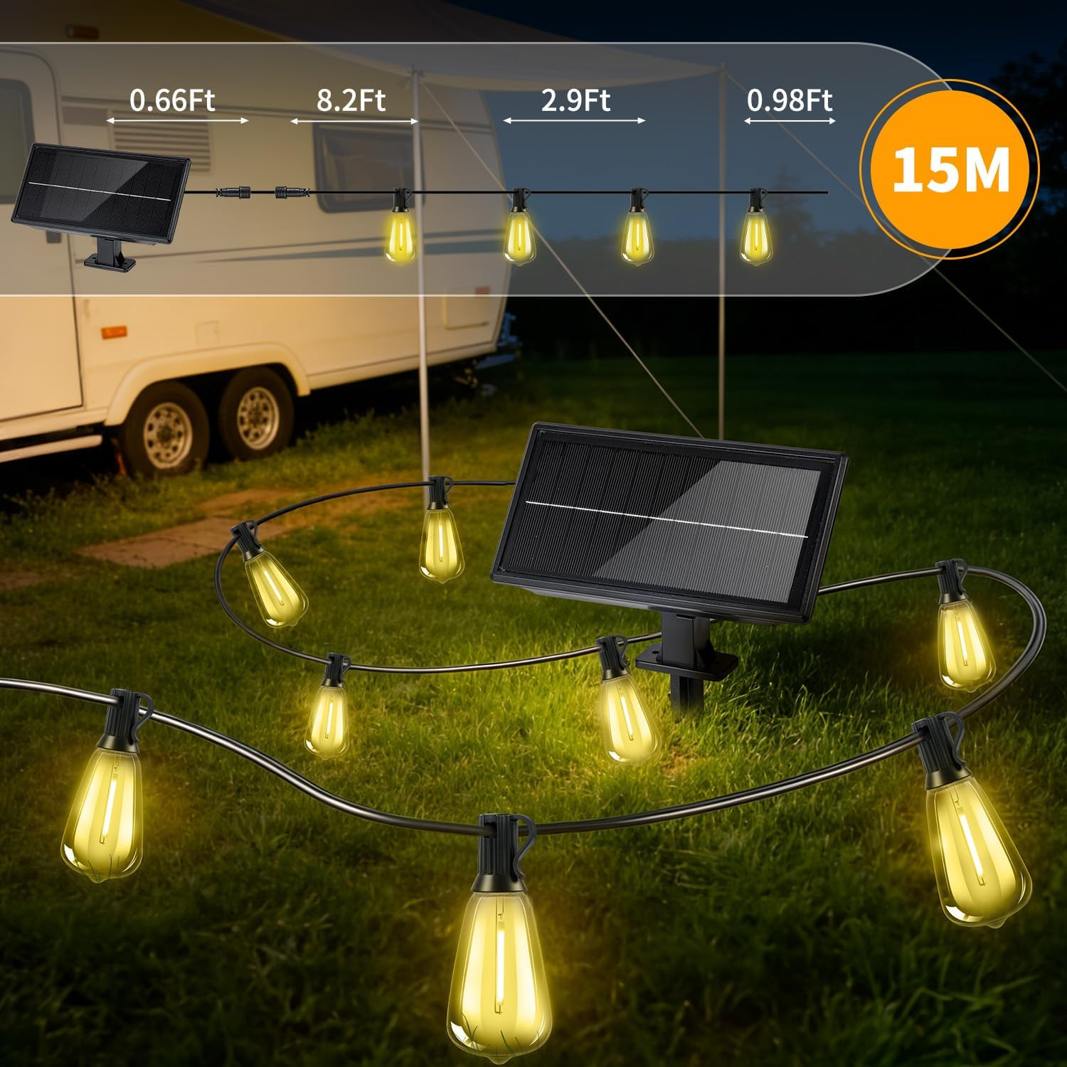 Outdoor Solar String Lights 50 ft ST38 USB Rechargeable Remote Patio Decor