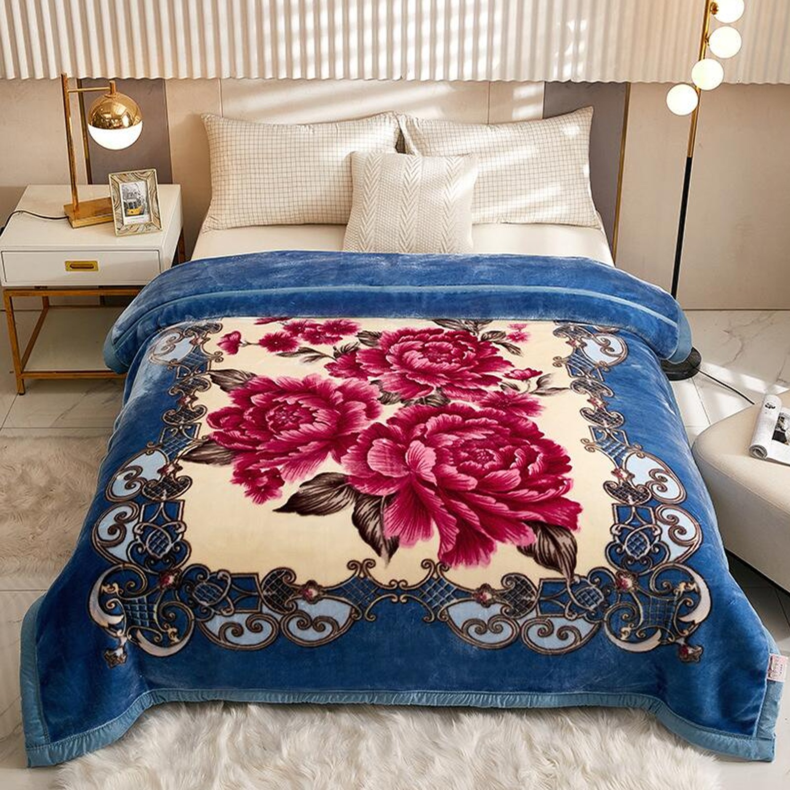 2 Ply Plush Mink Fleece Blanket Cozy Warm Floral Bed Sofa Blanket Winter Autumn