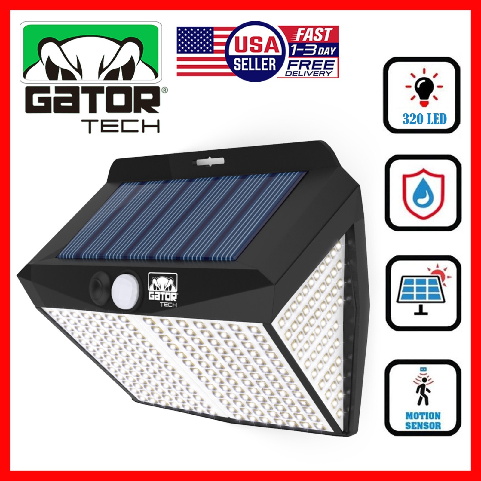 Solar Power 320 LED PIR Motion Sensor Outdoor Security Garden Wall Lamp Light