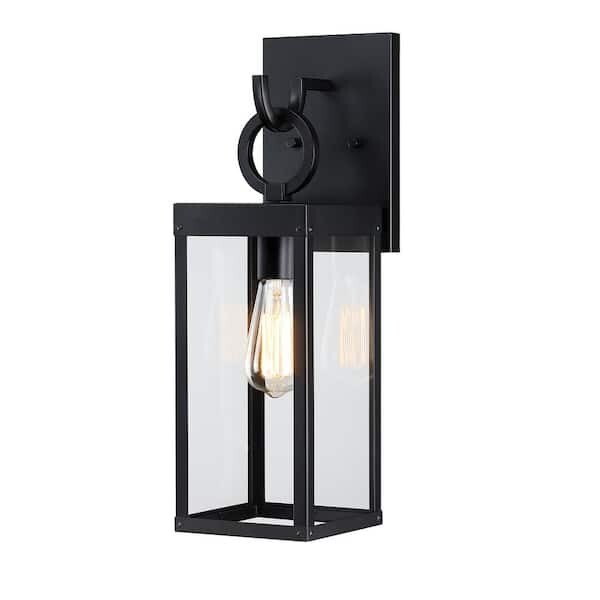 Hukoro Martin 19.3 in. Matte Black Outdoor Wall Lantern Sconce with Clear Glass