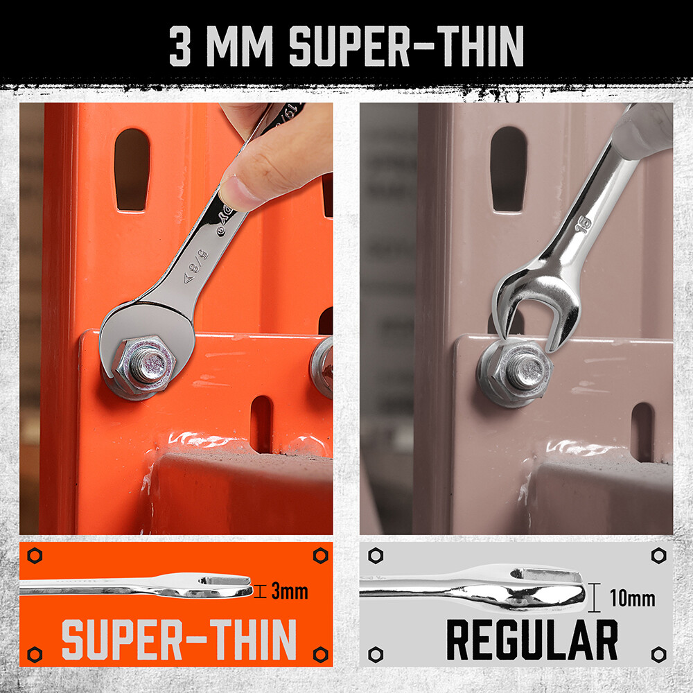 9PC Super-Thin Open End Wrench Set SAE 1/4″ – 1/16″ Slim Spanner Rolling Pouch