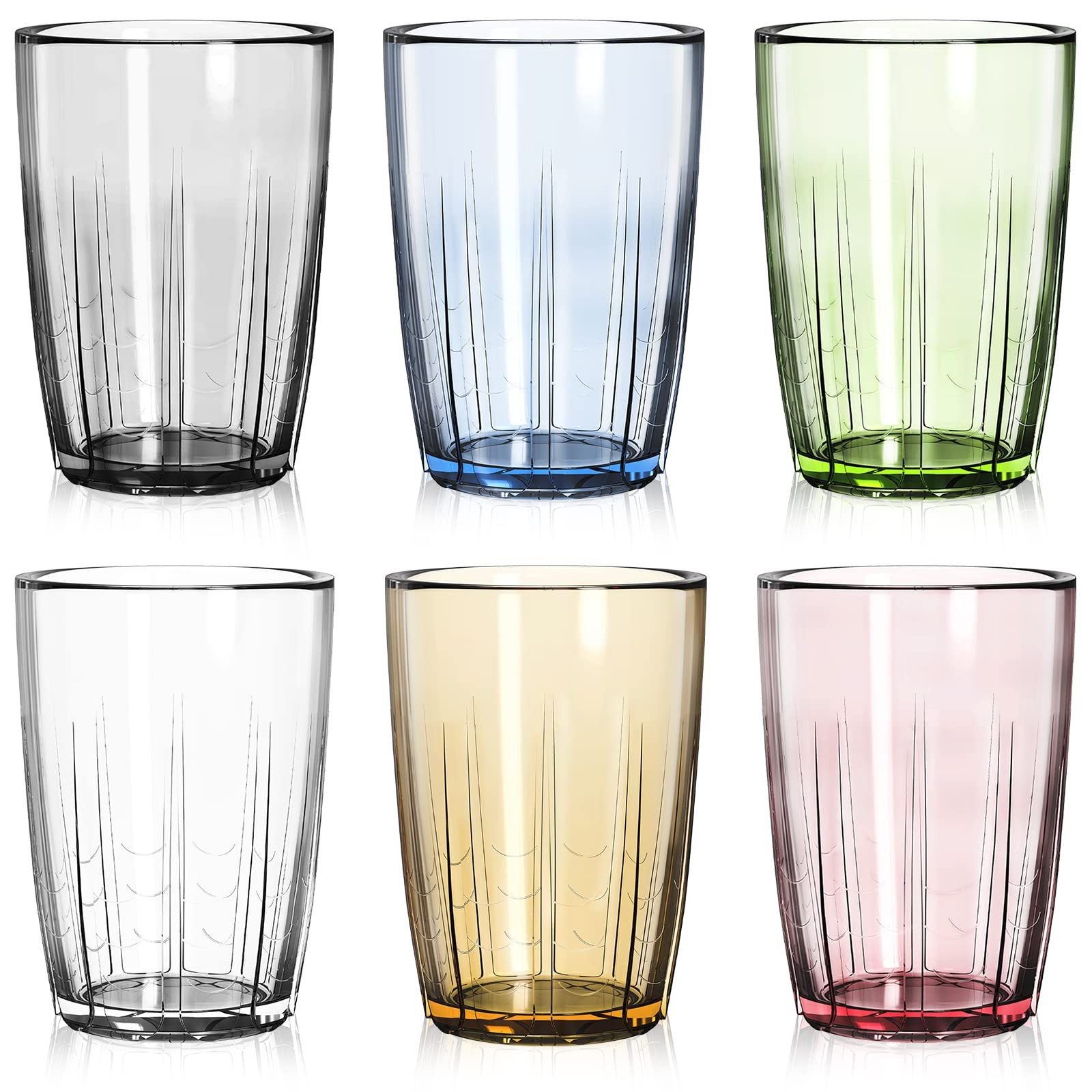 Set of 6 Acrylic Drinking Cups, 14 oz Unbreakable Water Tumbler, Reusable Pla…