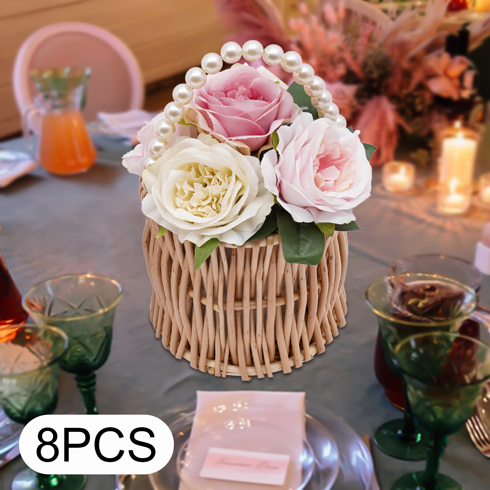 6.3Inch Pearl Wicker Rattan Flower Basket 5.51 lbs Wedding Flower Girl Baskets