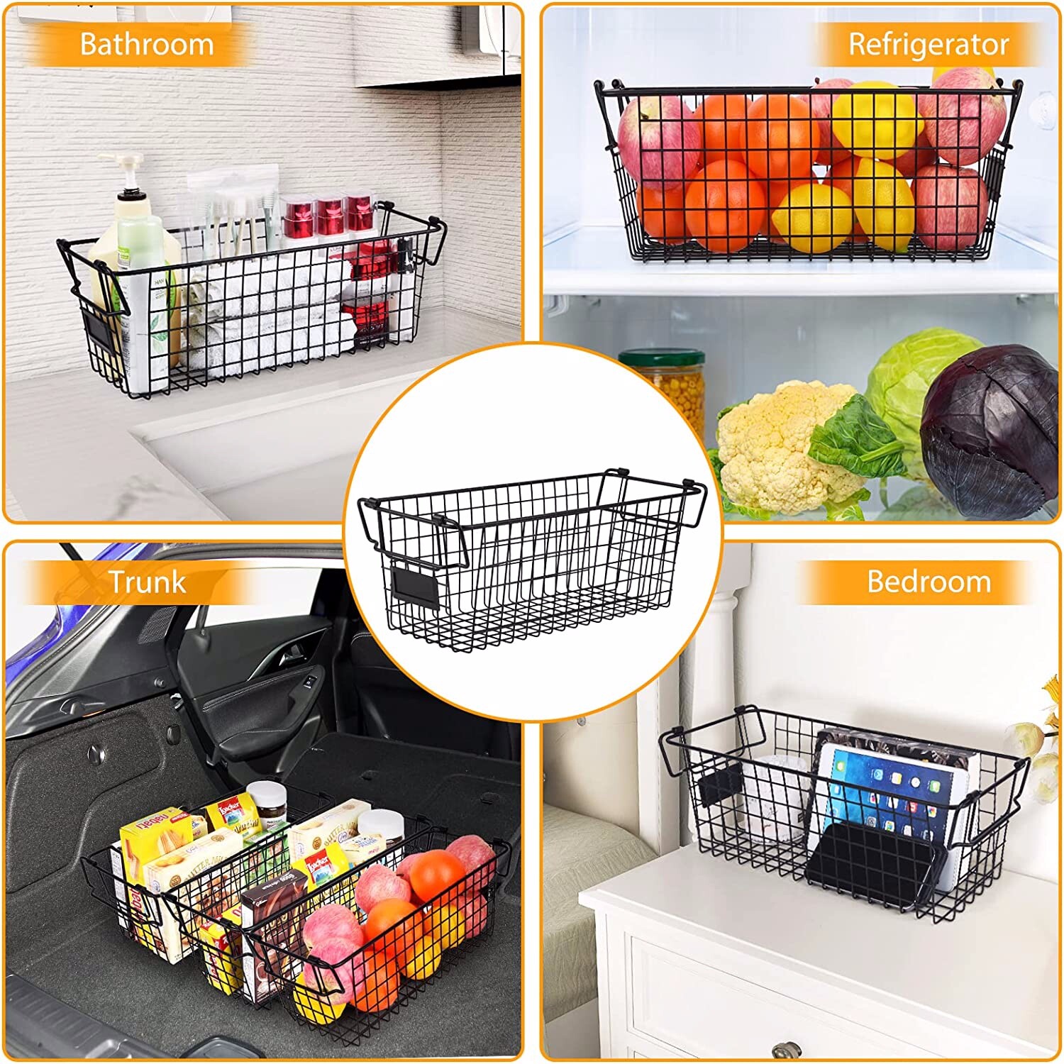 Brand New — Stackable Wire Basket Storage Shelf Organizer with Handles- 1 pack
