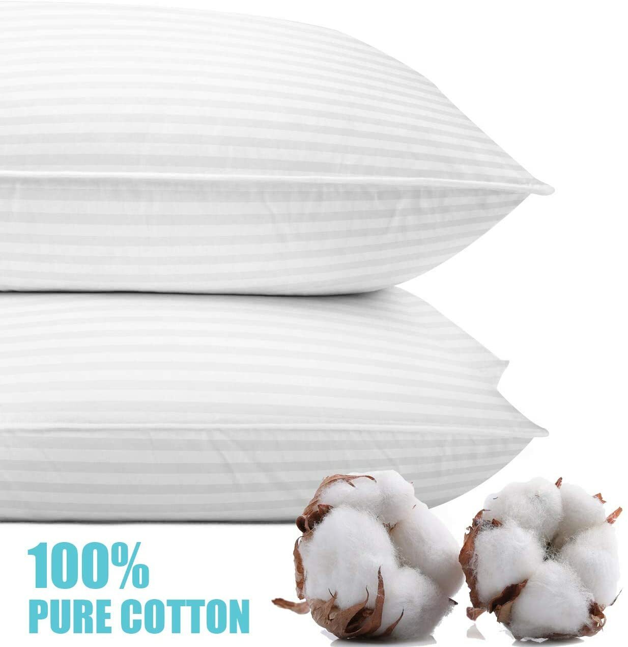 Classic Bed Pillows Queen King Size Washable Pack of 2 Cotton Fill Hotel Pillows