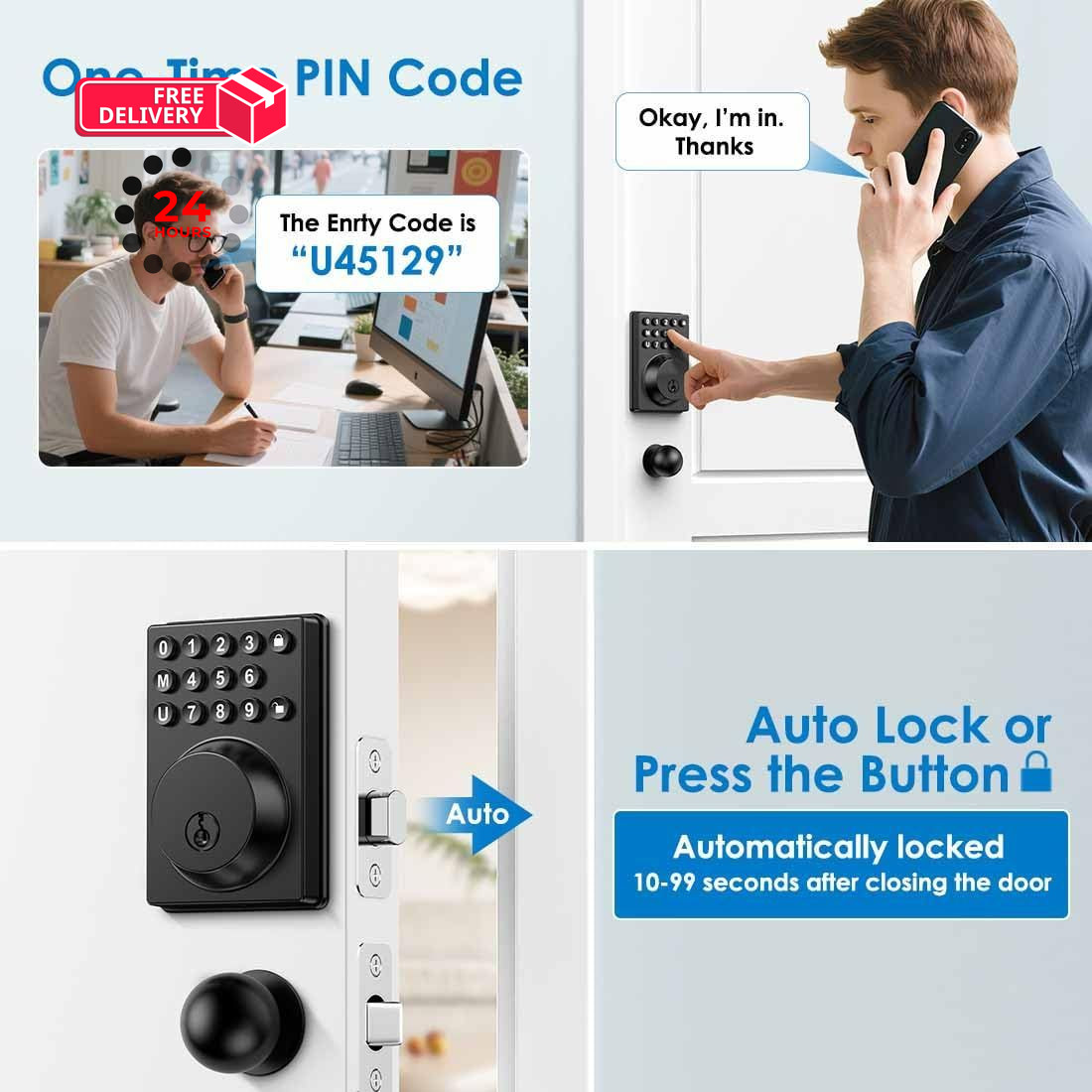 Keyless Entry Front Door Lock Keypad Deadbolt Matte Black with