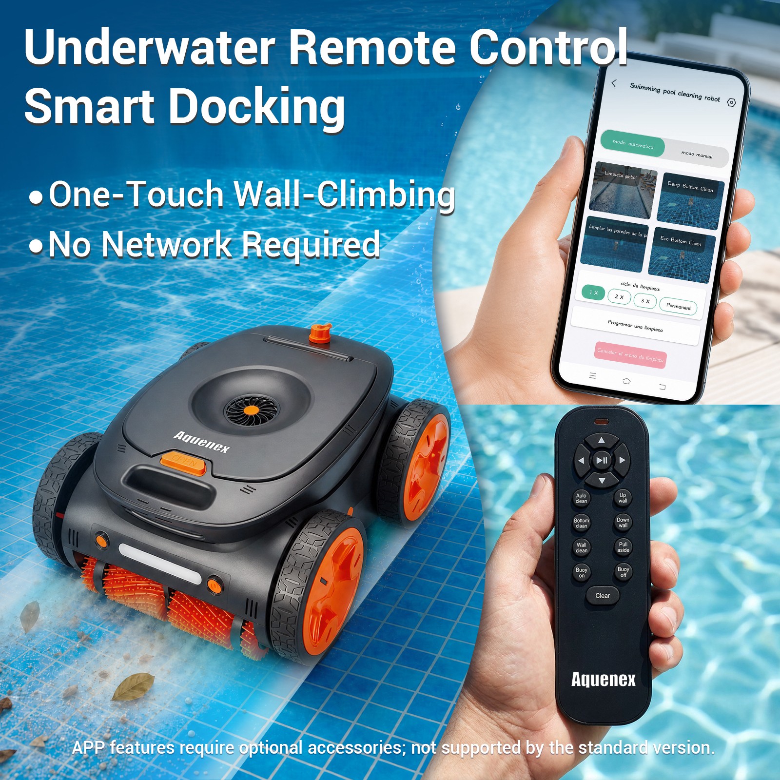 Cordless Robotic Pool Cleaner, APP&Remote Control Wall Climbing Waterline Floor