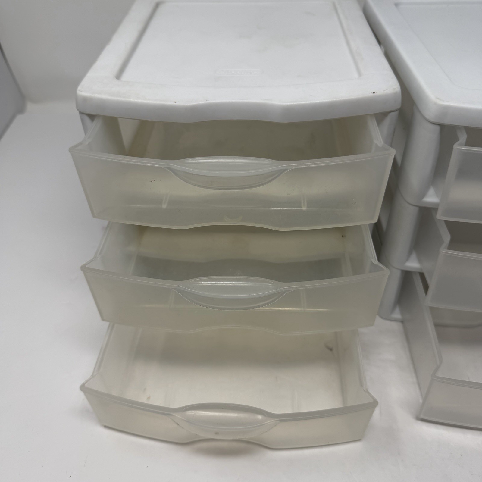 (2) 3-Drawer Sterilite Plastic Tabletop Freestanding Storage Unit White/Clear