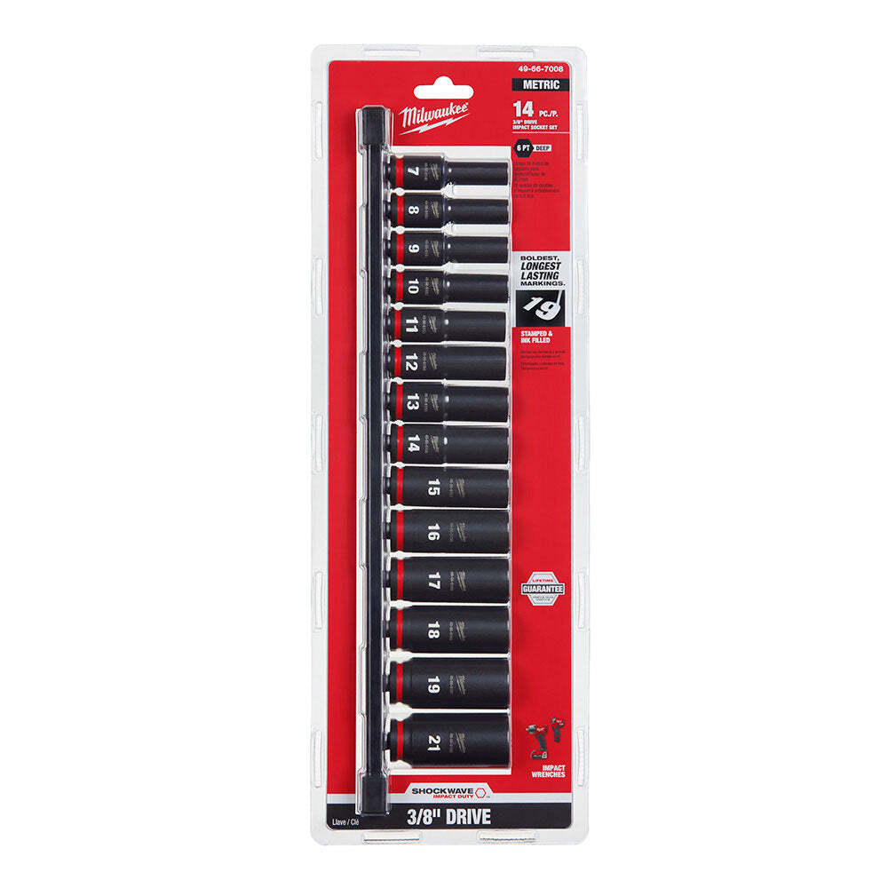 Milwaukee 49-66-7008 SHOCKWAVE 3/8″ Drive Metric 6 Point Socket Set – 14PC