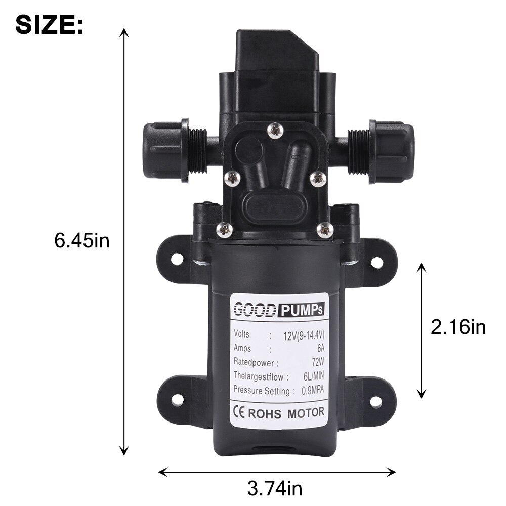 2Pack 12V Water Pump 130PSI Self Priming Pump Diaphragm High Pressure Switch