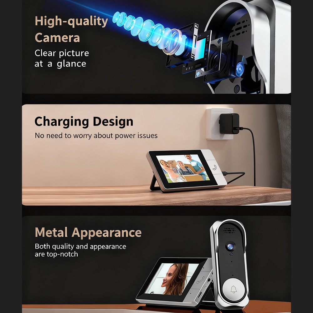 4K 2.4GHz Wireless Smart Visual Intercom Video Doorbell Camera Monitor for Home