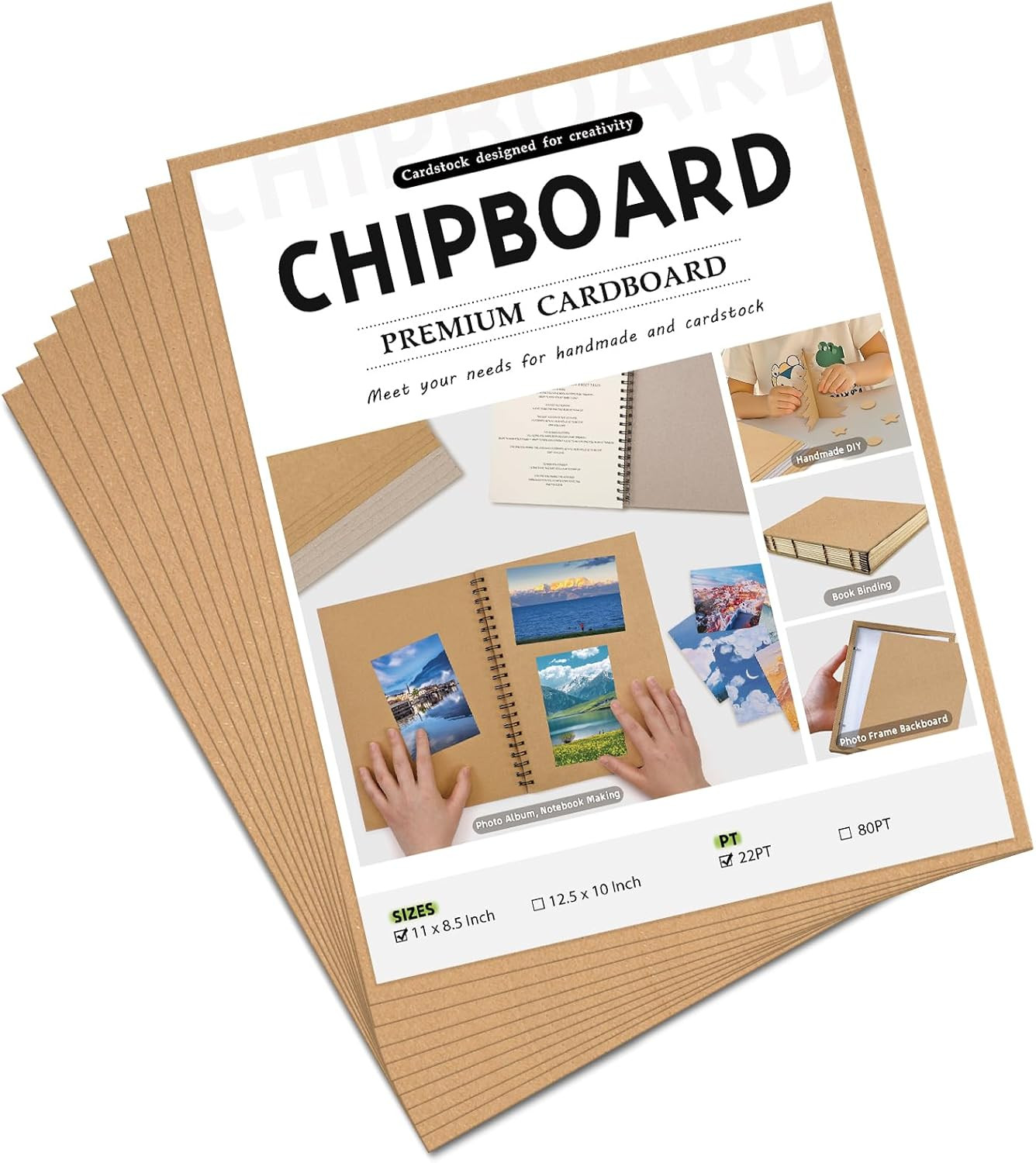 10 Chipboard Sheets 8.5 X 11″, 22PT Board for Bookbinding | Cardboard for Craft