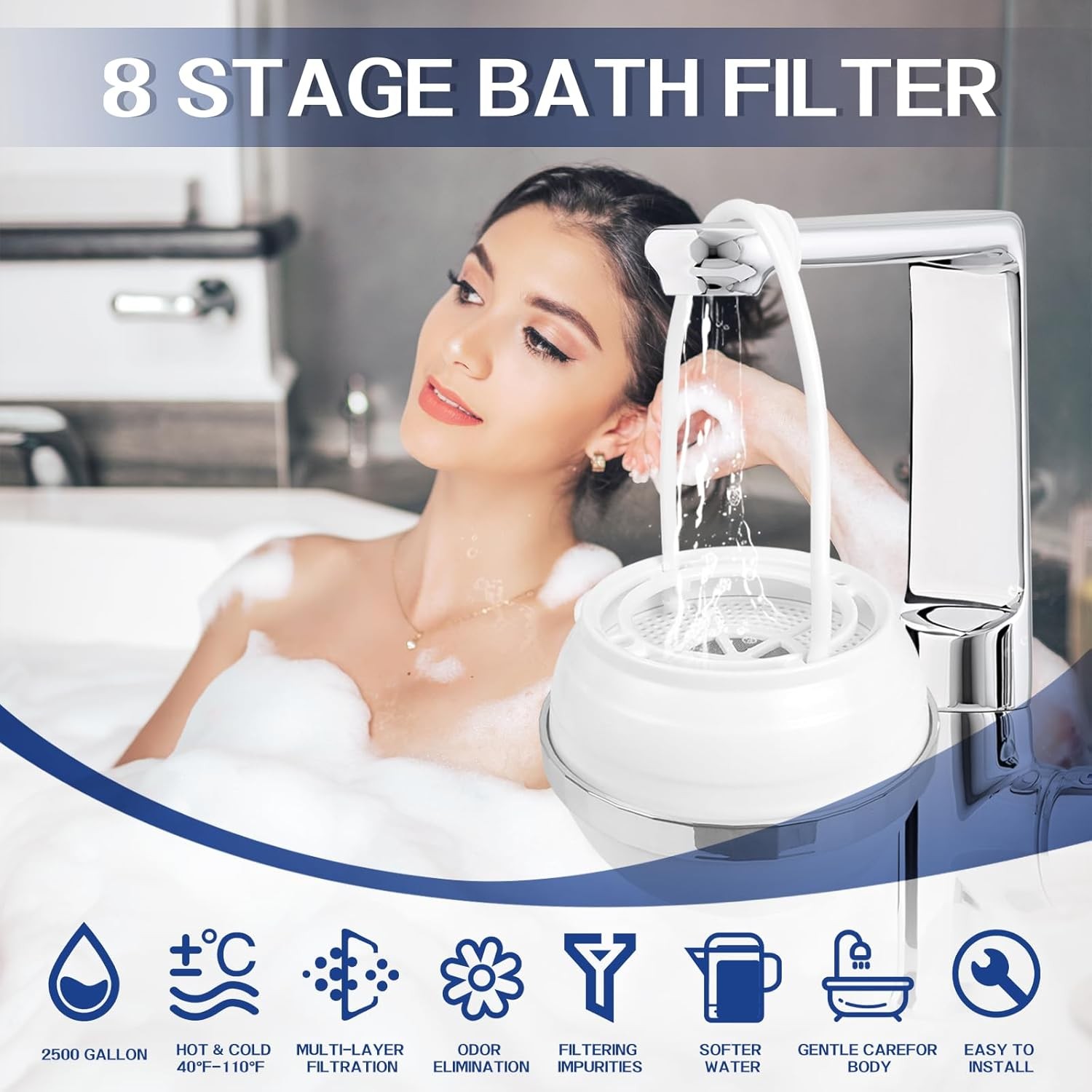 Bath Filter 8 Stages Bath Water Filter Bath Flter Tub Removes Lead Chlorine New