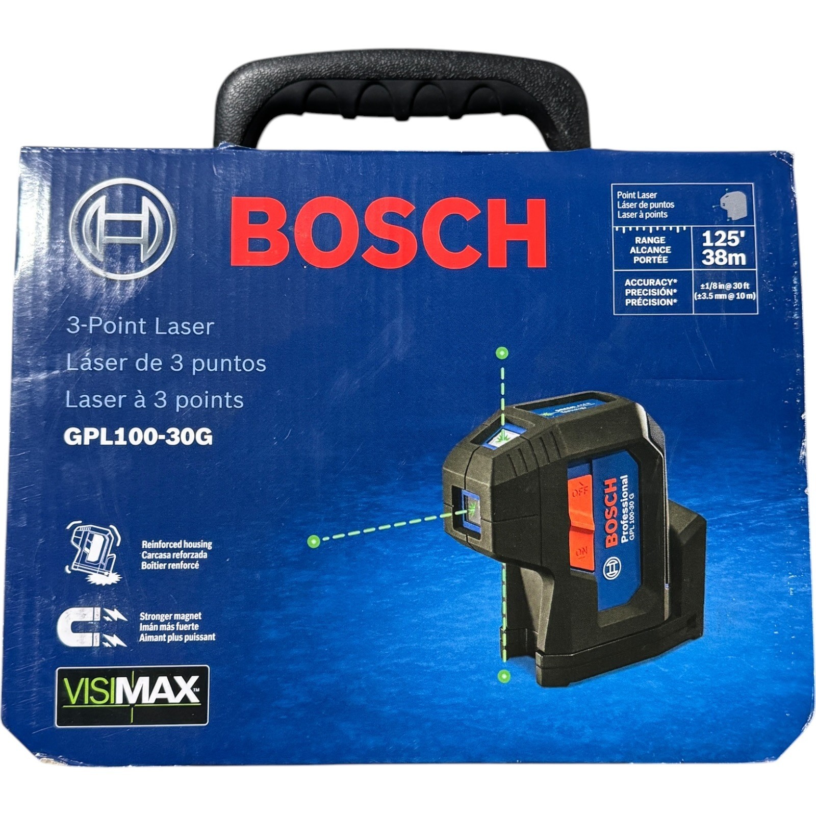 Bosch GPL100-30G Green Beam 3 Point Self Leveling Laser Level w Case