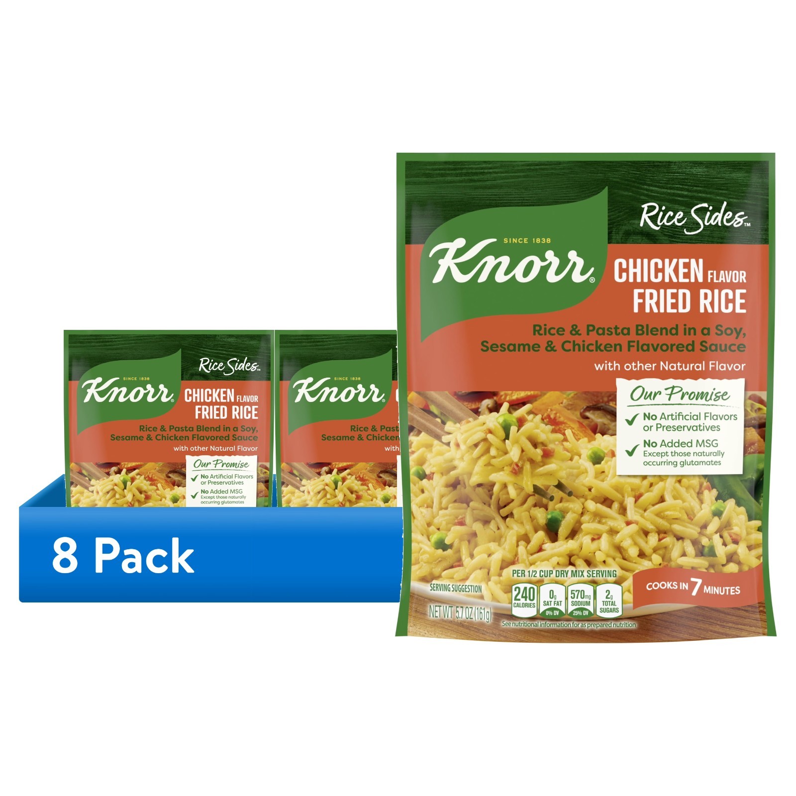 8 pack,Knorr No Artificial Flavors Chicken Fried Rice Cooks in 7 Minutes,5.7 oz