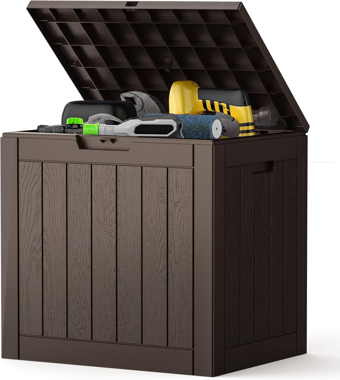 NEWBULIG 31 Gallon Deck Box, Weatherproof Resin Lockable Outdoor Storage.