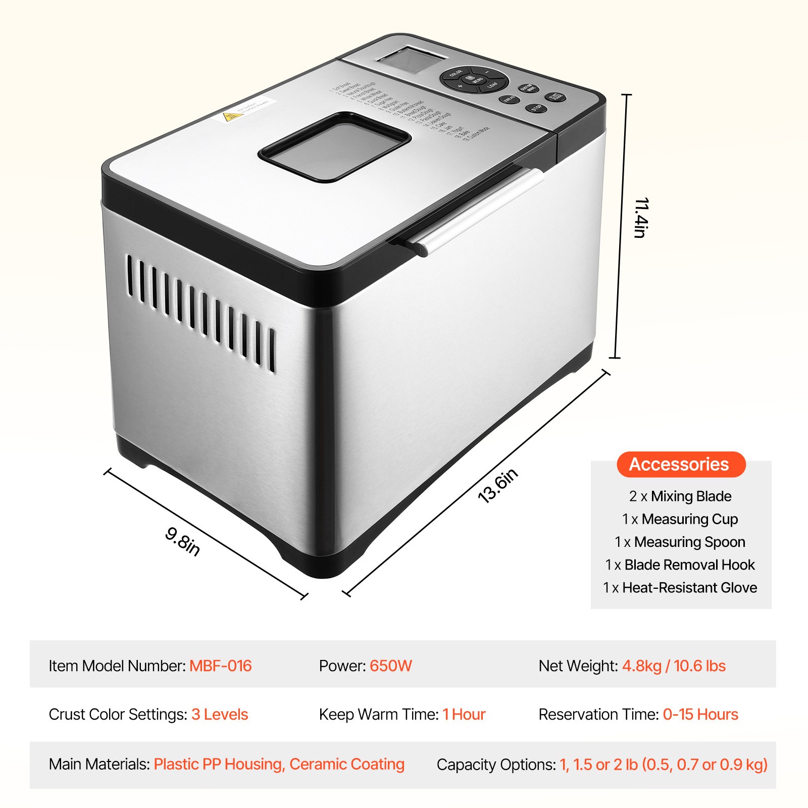 Uimoso 2LB 19-in-1 Bread Maker Automatic Compact Dough Machine Nonstick 3 Crust
