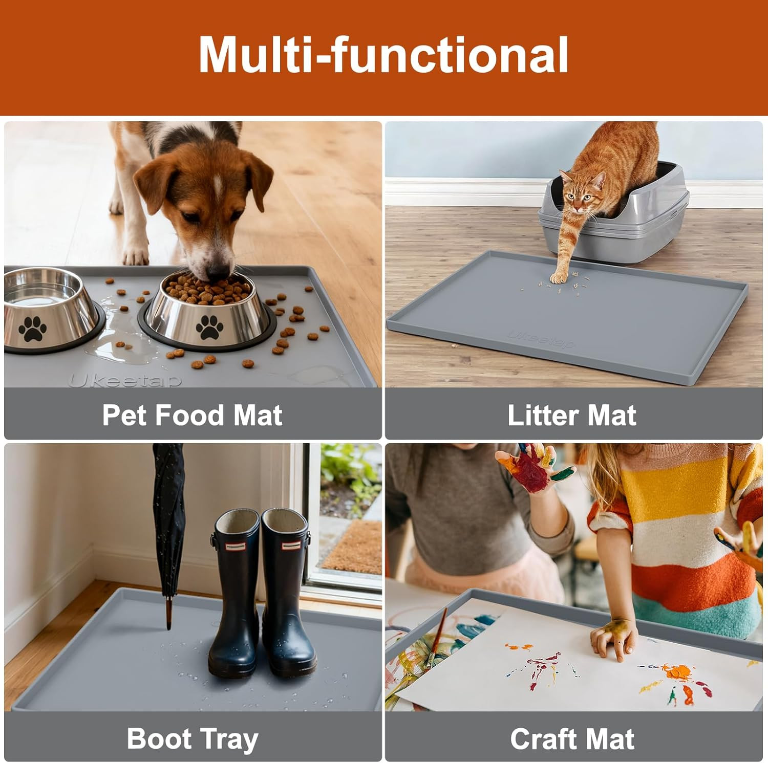 Extra Thick Silicone Mat Waterproof with Raised Edge 34″ X 22″, under Sink Ma…