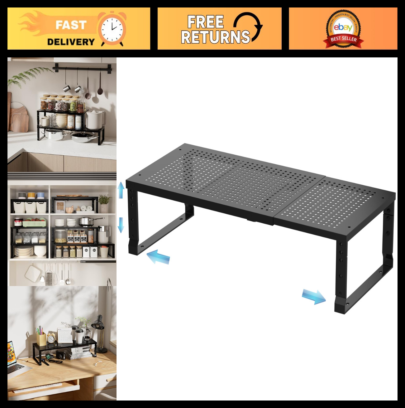 Expandable Spice Rack & Kitchen Organizer – Stackable, Adjustable Shelves for Ca