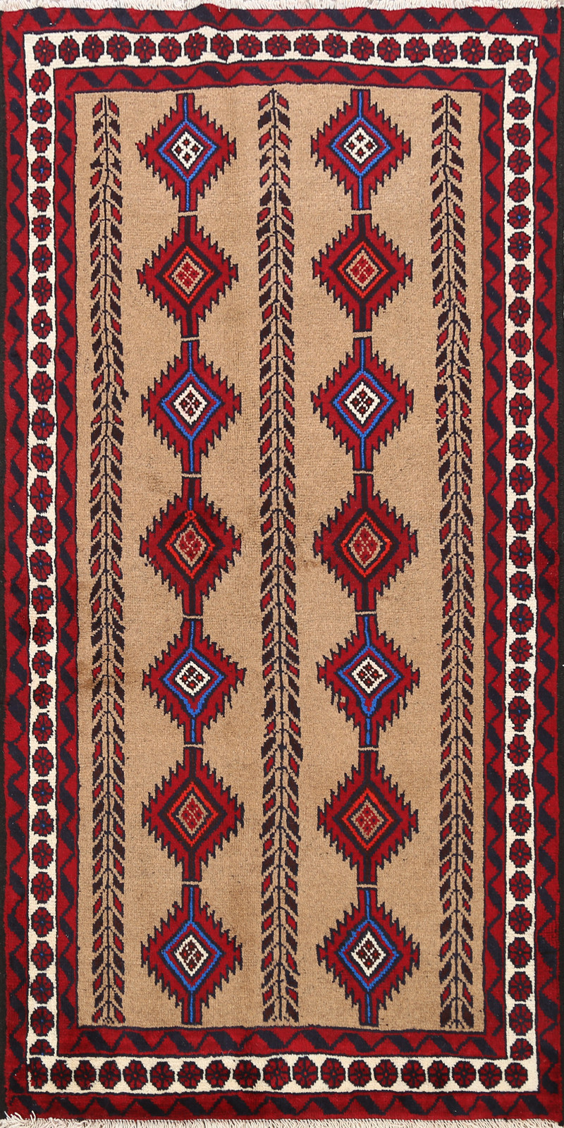 Traditional Geometric Balouch Hand-knotted Accent Rug Nomadic Foyer Carpet 3×6