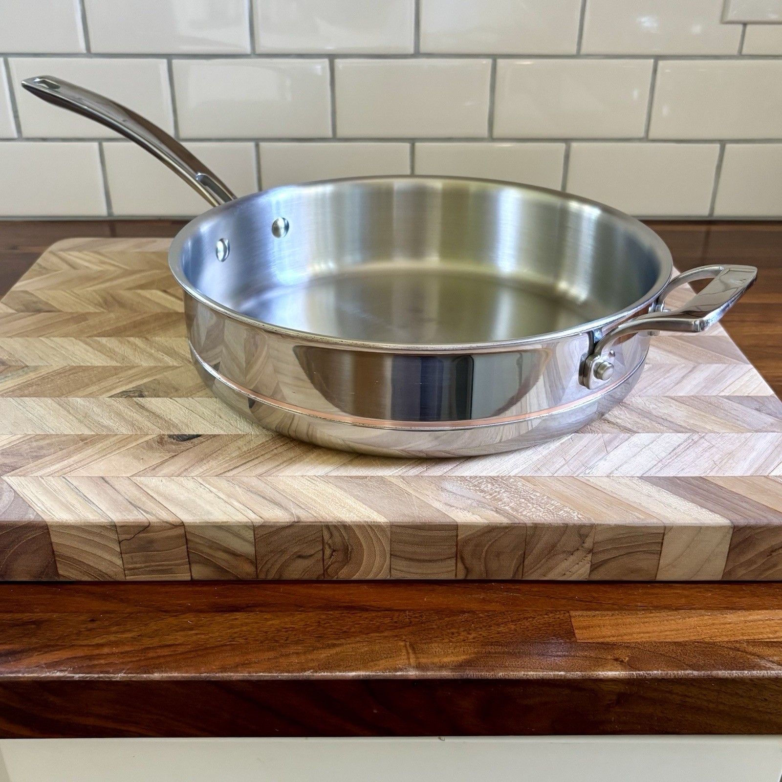 Kirkland Signature Pro 11″ Copper Core Stainless Steel 4.5 qt Skillet Pan No Lid