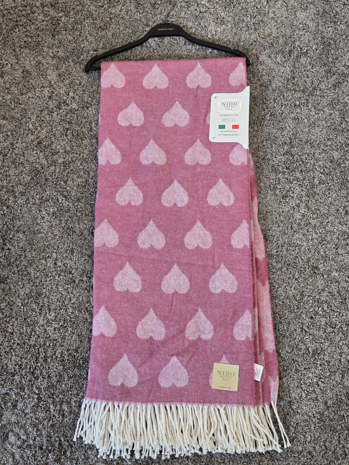 NIDO Notte Italia Florence 1963 Pink Hearts Throw 51″ x 67″ Italy NEW Valentines