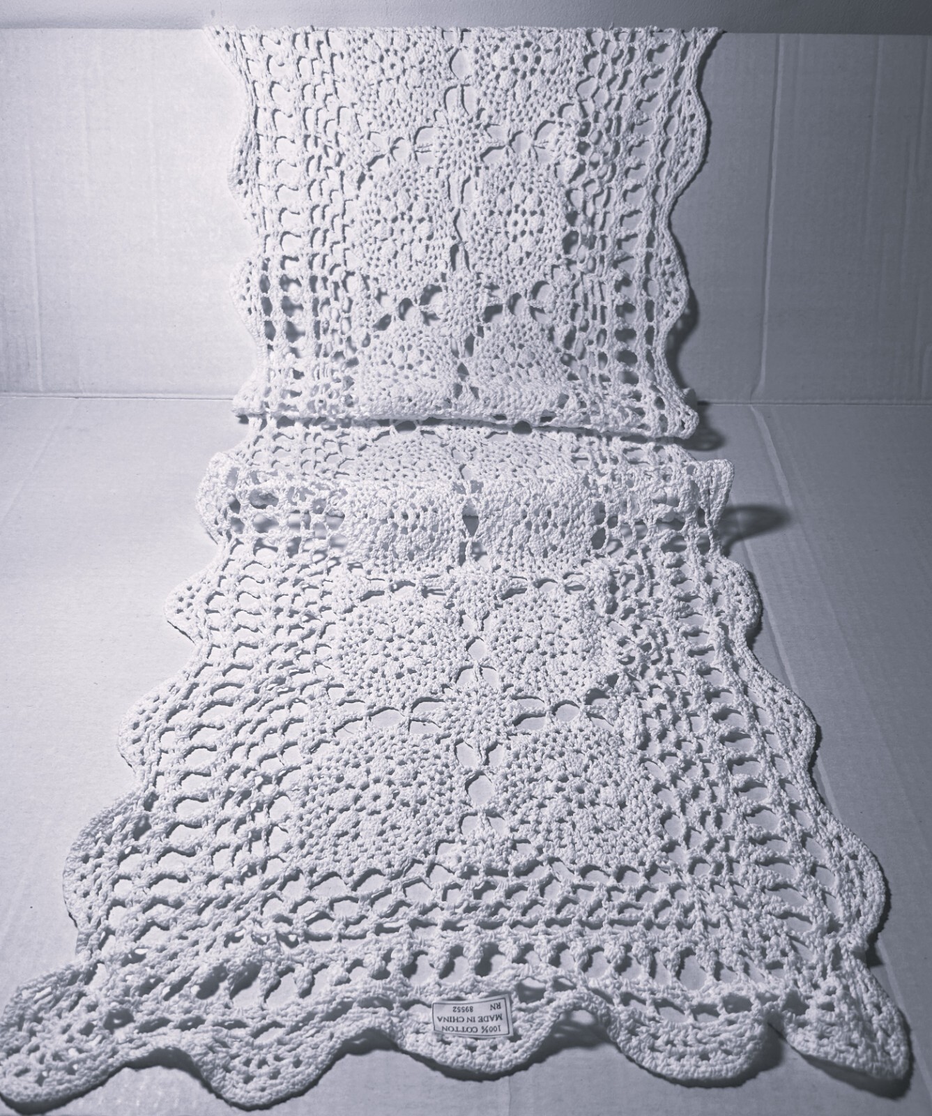 Vintage Handmade Crochet Lace 100% Cotton Runner/Topper/Doily white 41″ X 14″