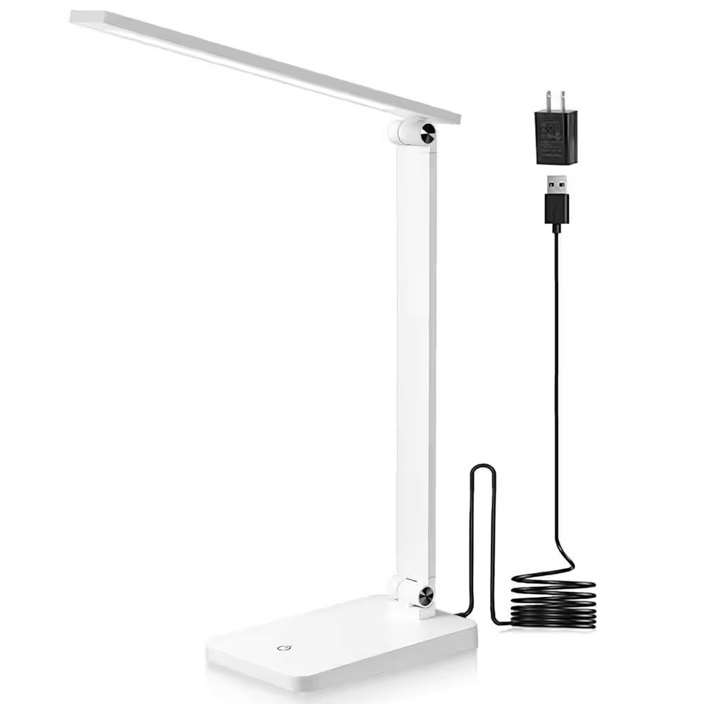 13.9 In. White Dimmable LED Swing Arm Task & Reading Lamp with USB Port