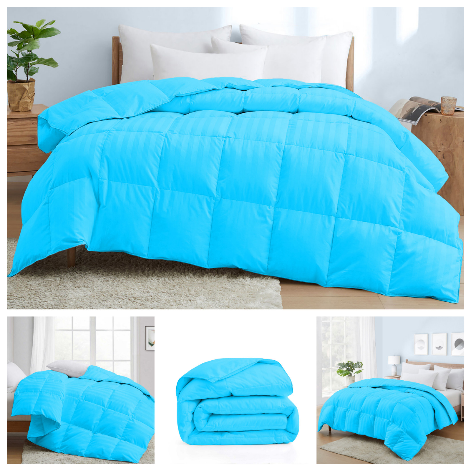 Aqua Blue Stripes Down Alternative Comforter OR Sets 1000 TC Egyptian Cotton