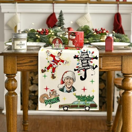 Christmas Vacation Table Runner Funny Christmas Table Cover 72″L x 13″W