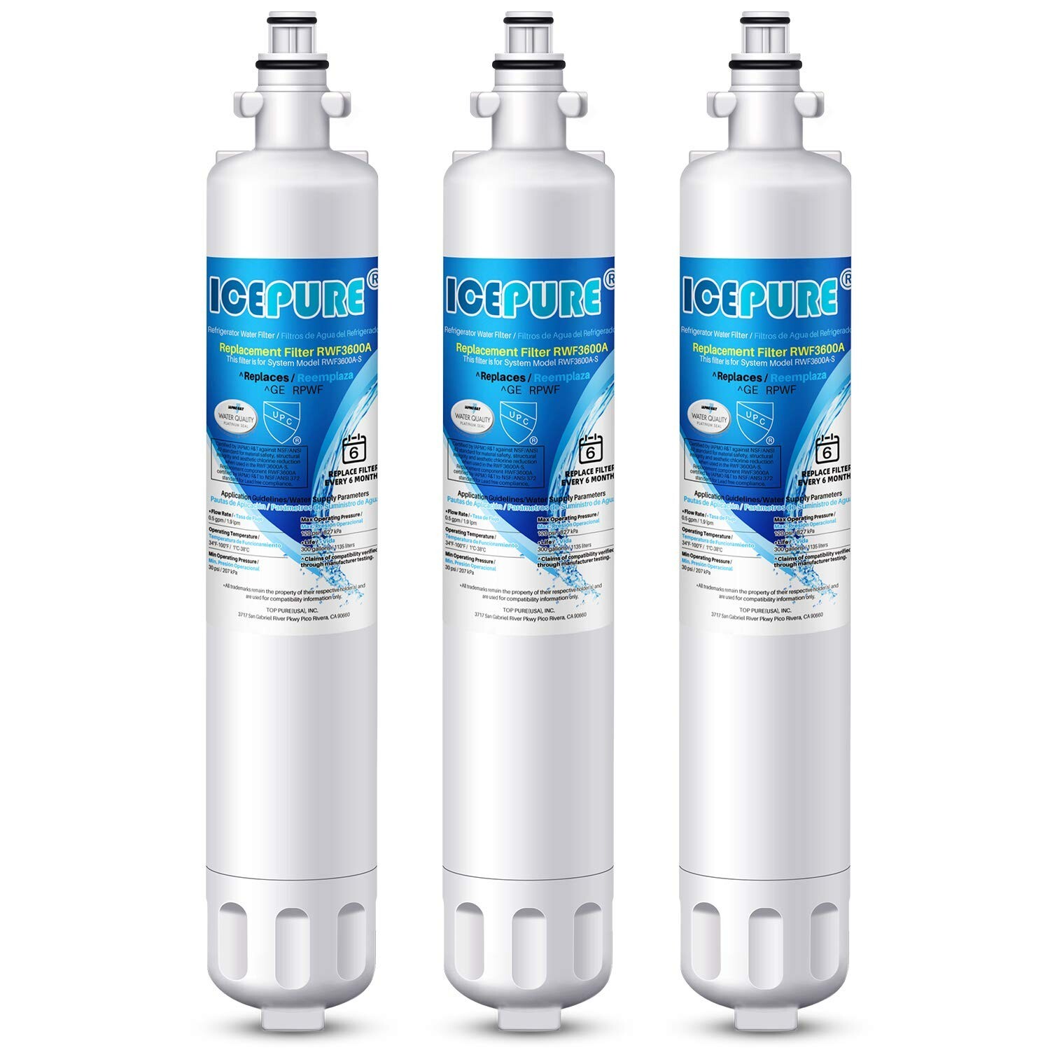 ICEPURE RPWF Refrigerator Water Filter Replacement For GE RPWF Icepure 3PACK