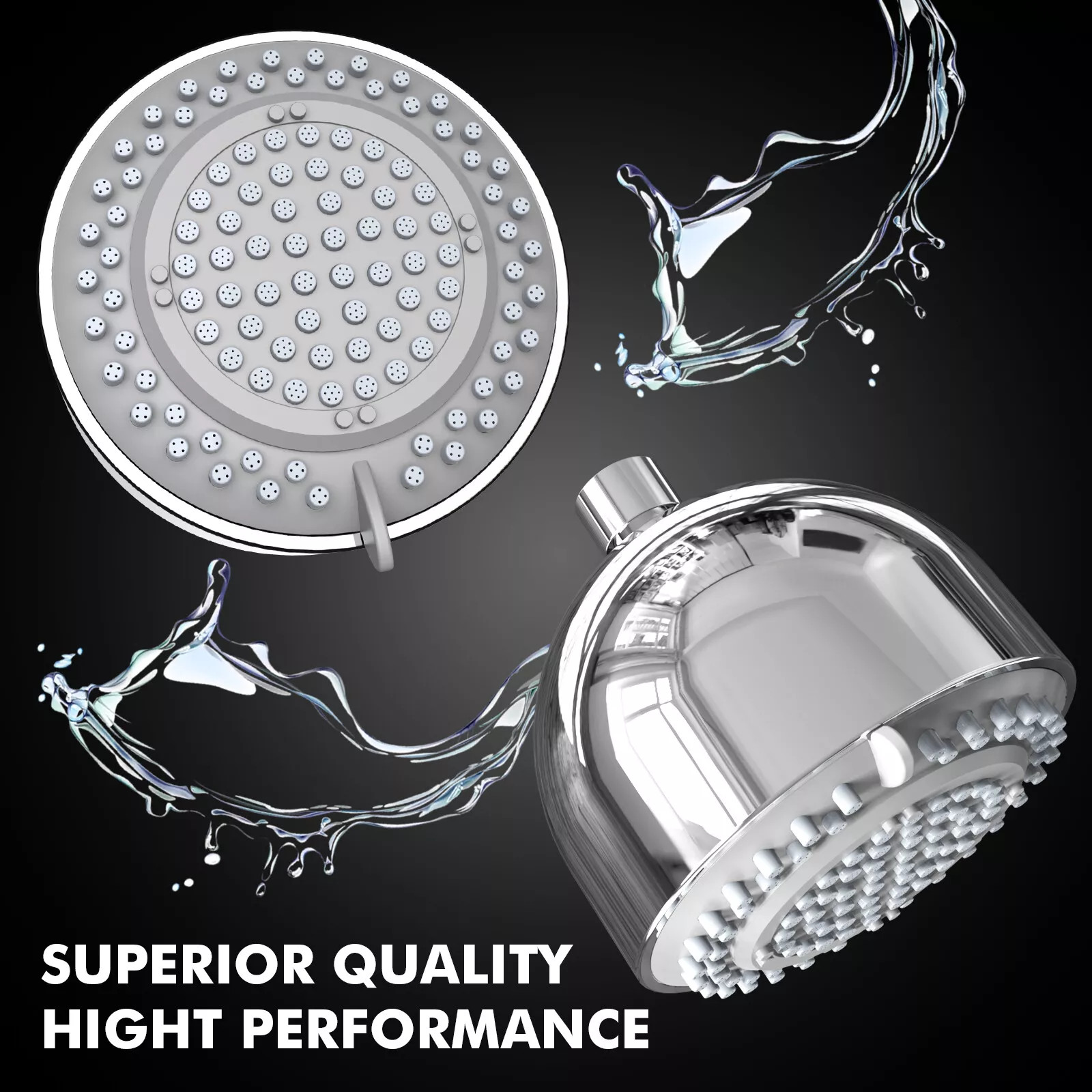 FEELSO High Pressure Shower Head, Fixed Rain Showerhead Stainless Steel Ball