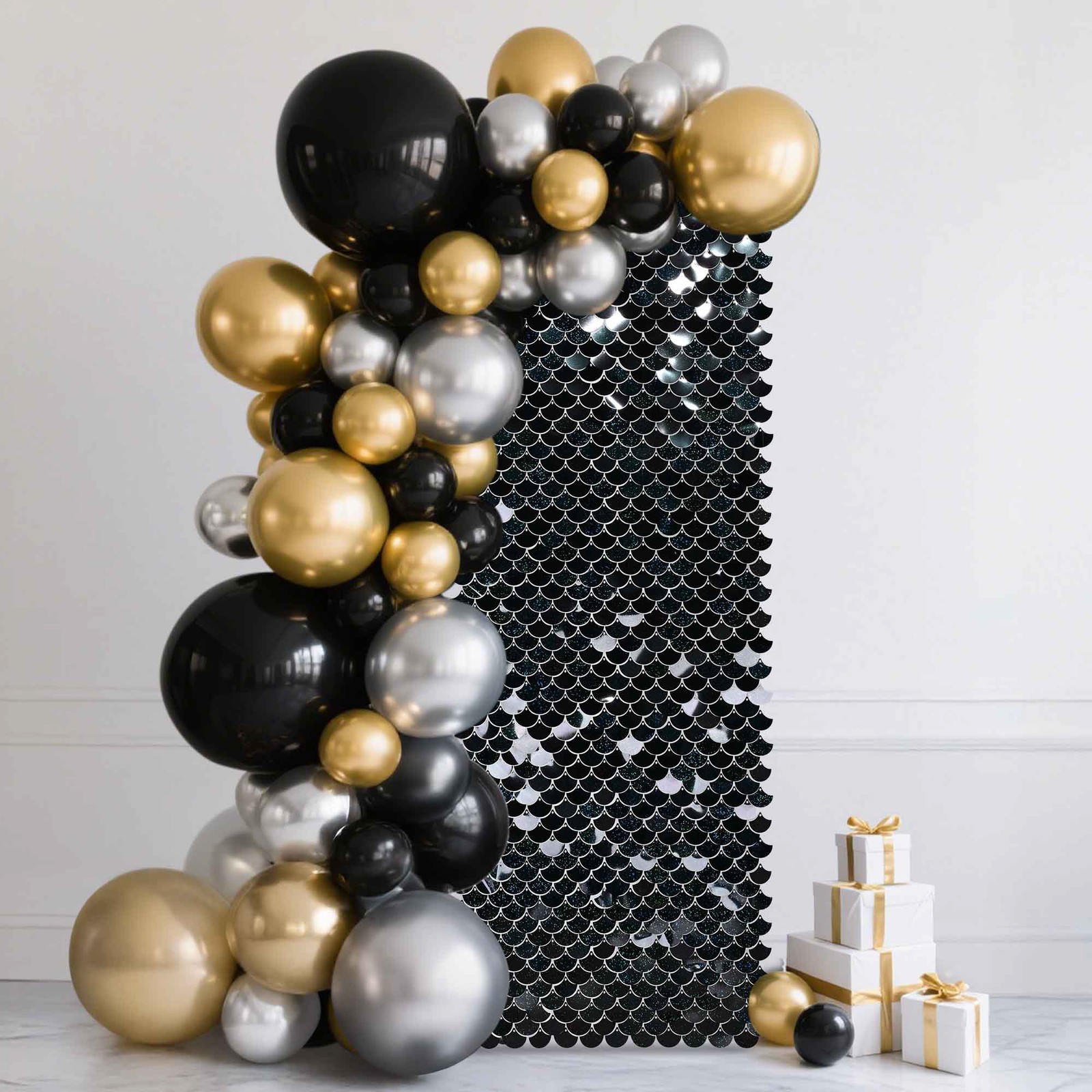 12 Pcs Mermaid Shimmer Wall Backdrop Panel Iridescent Black Sequin Party 3×4 Ft
