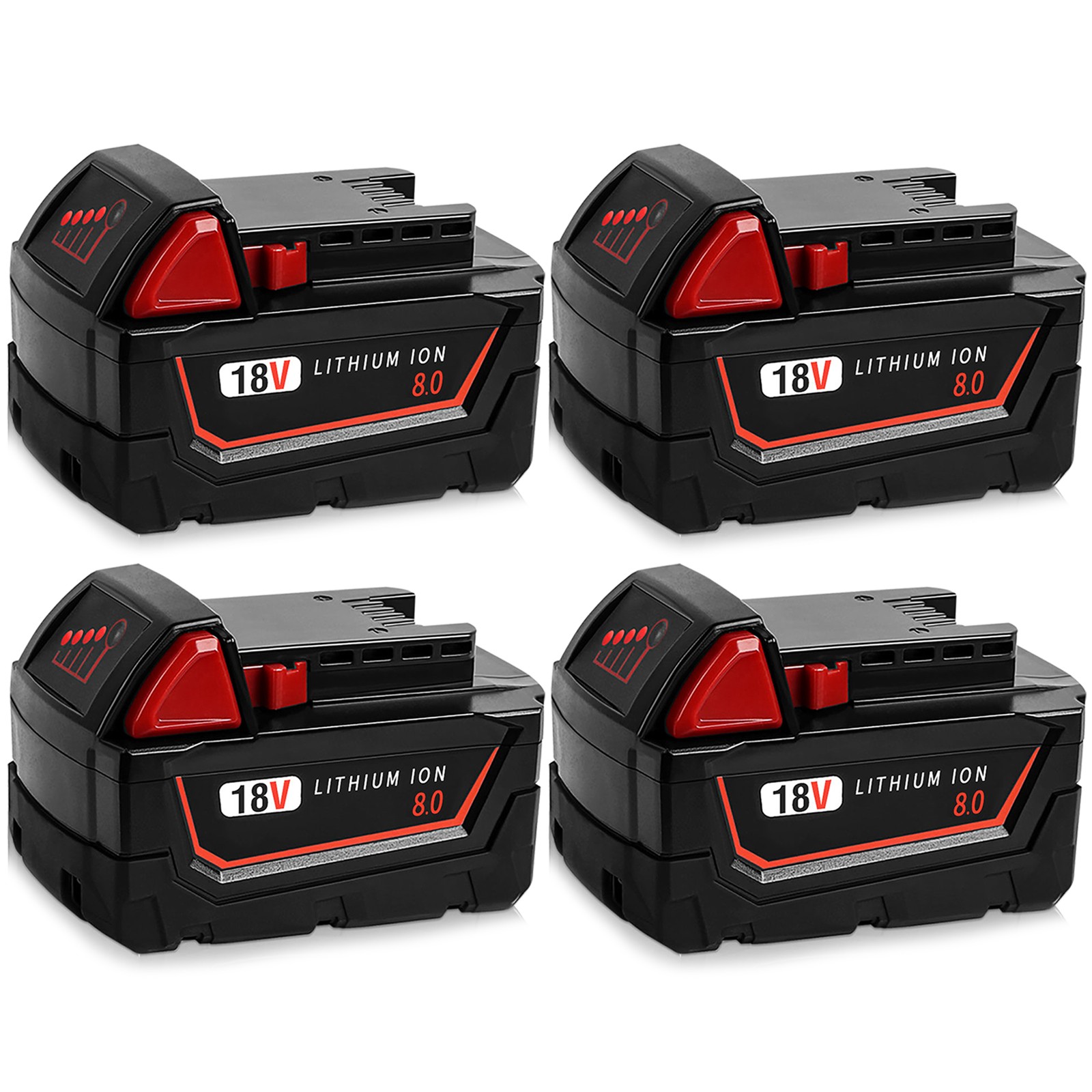 4 PACK 8.0 AHFor Milwaukee 18V For M18 Lithium-ion Battery 48-11-1880 48-11-1860