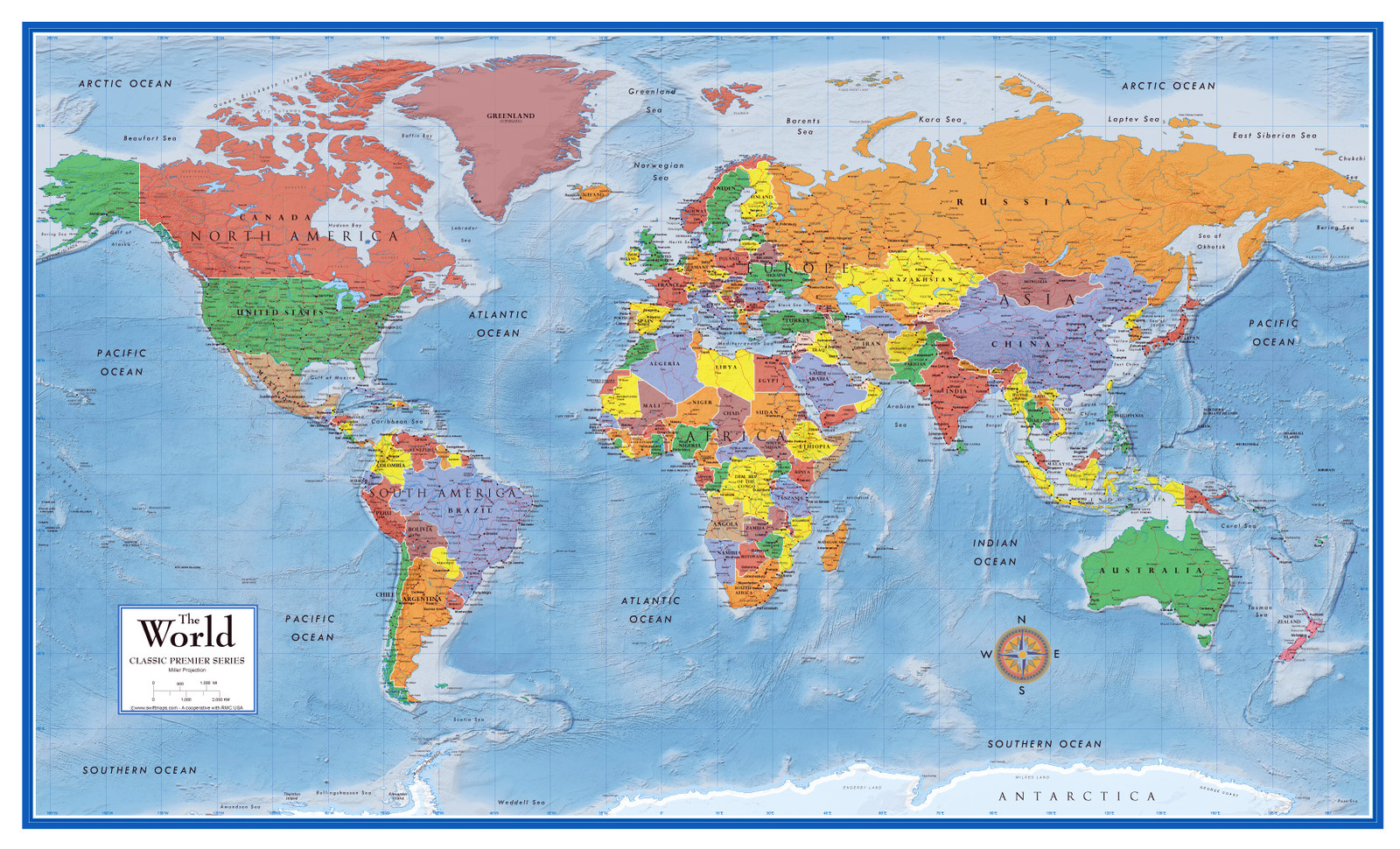 24×36 World Classic Premier 3D Wall Map – large poster wall mural art decor