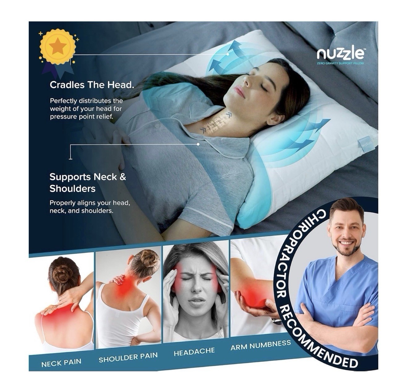 Nuzzle Cooling Adjustable Pillow for Side Sleepers, Luxury King Size Set of 2