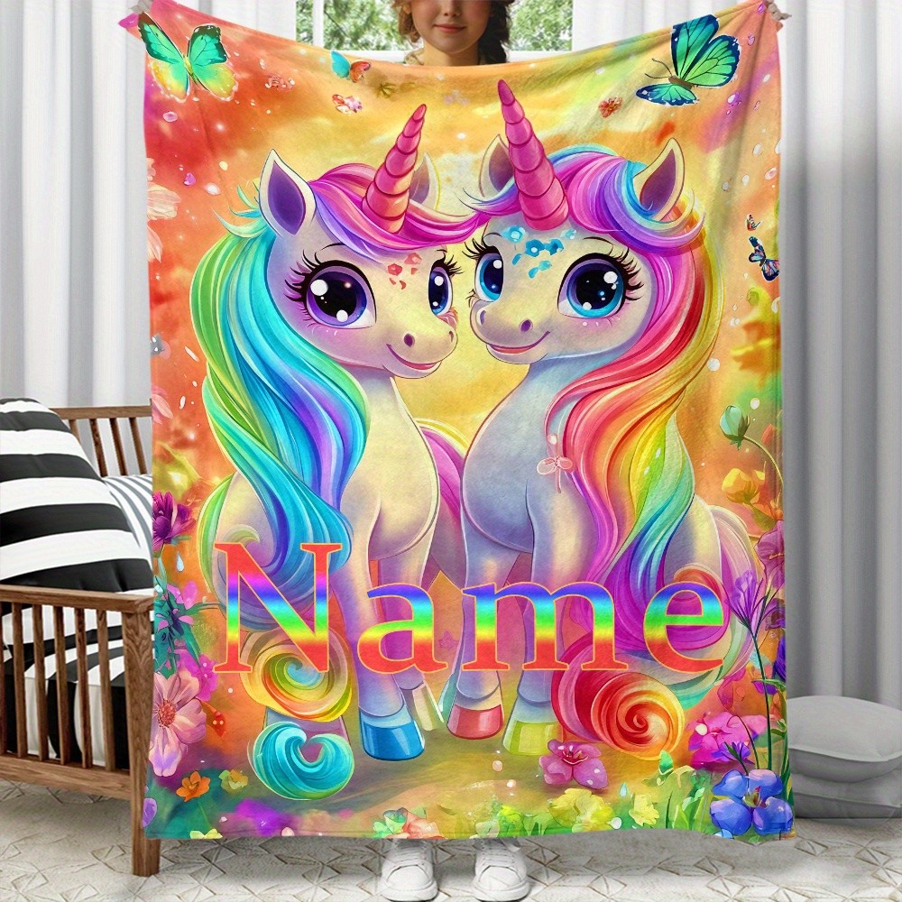 1pc Two Cute Colorful Unicorns Personality Custom Name Print Portable- Lightwei