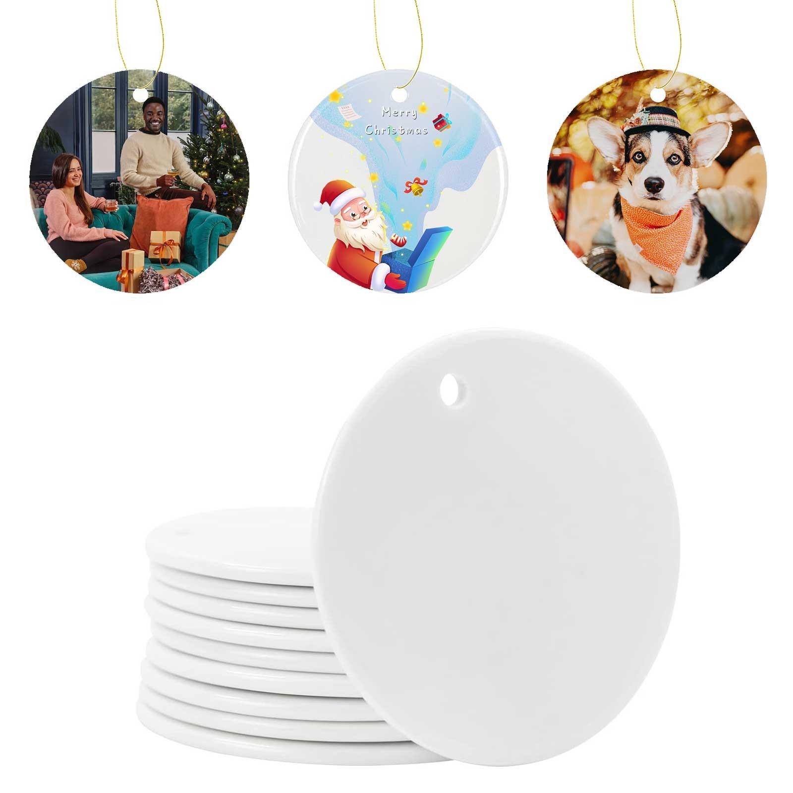100Pack 2.8in Sublimation Ceramic Blanks with Strings Hanging Ornaments