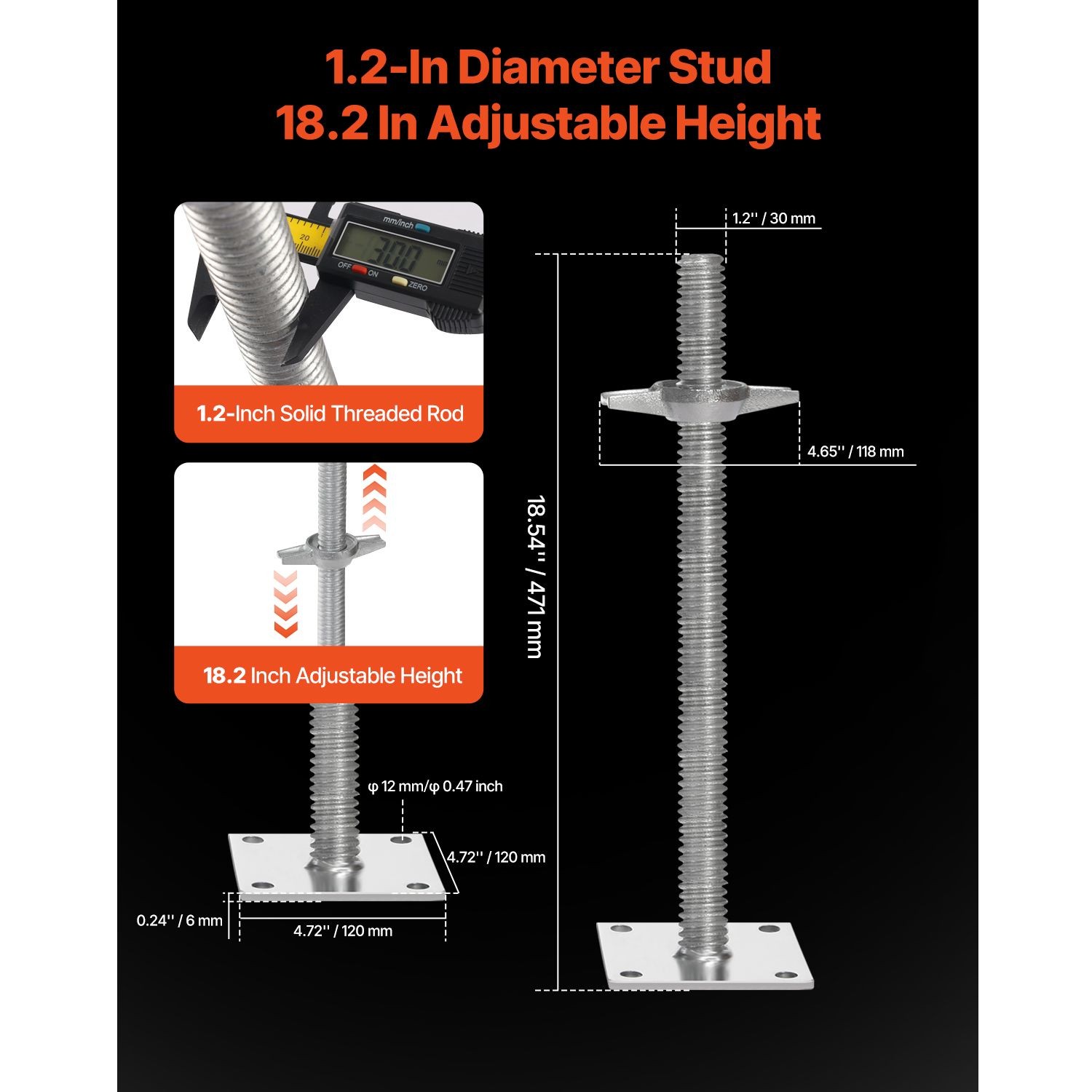 4-Pack Adjustable Scaffold Leveling Jacks 18.2in 3307lb