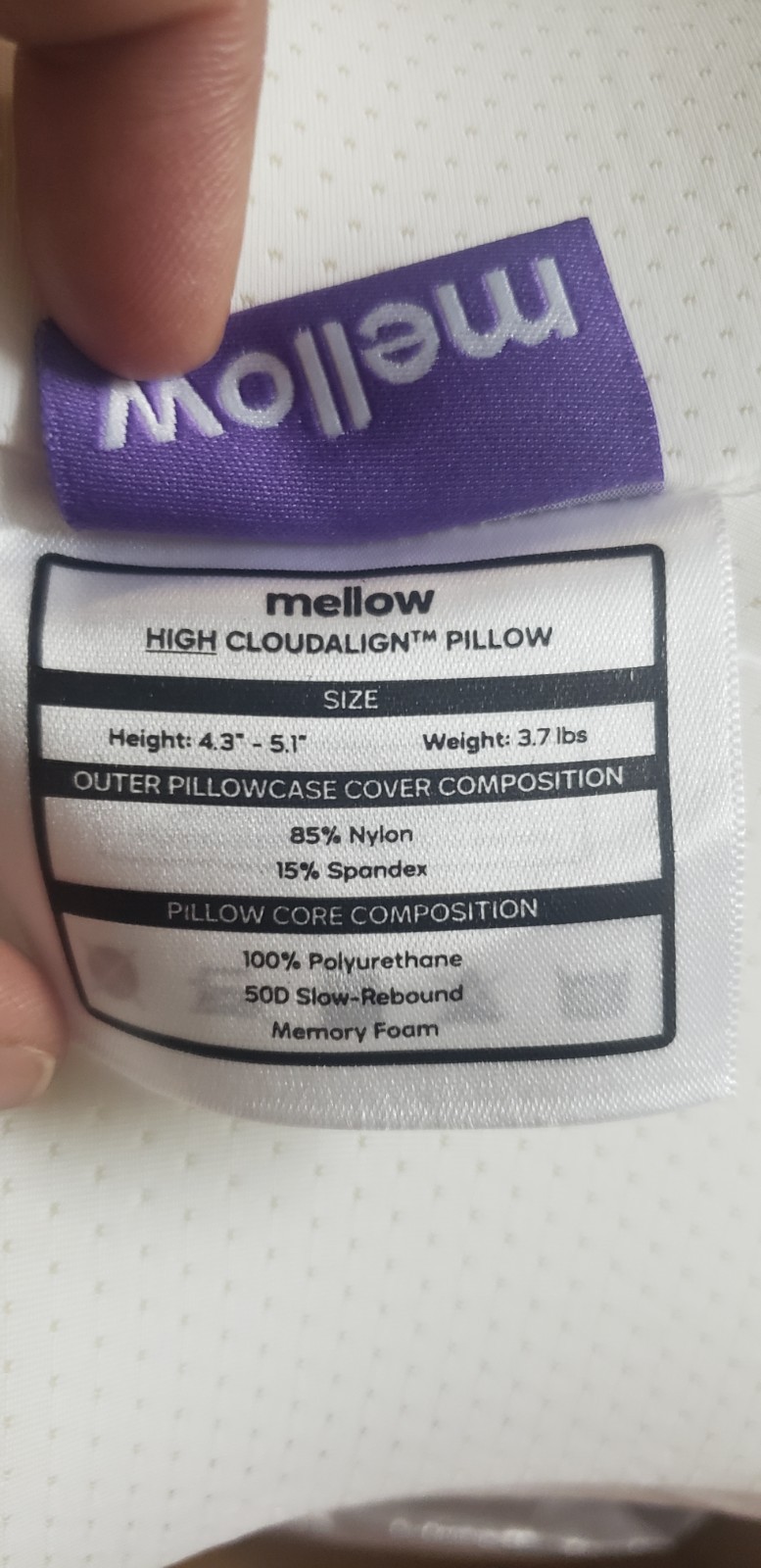 Mellow (High) CloudAlign Sleep Pillow Memory Foam Neck Support- See Photos