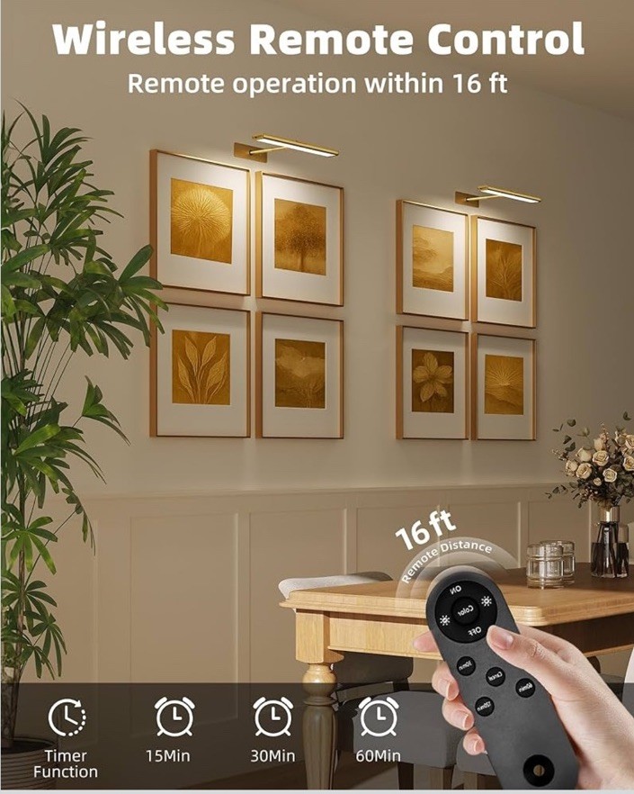 Picture Light for Wall 4800Mah Rechargeable Wireless Remote 16” Dimmable Gold