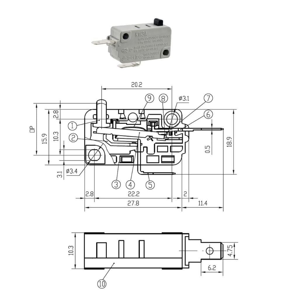 EXP499 Microwave Door Switch (Normally Closed 6600W1K001C, AP4650823, PS3529293