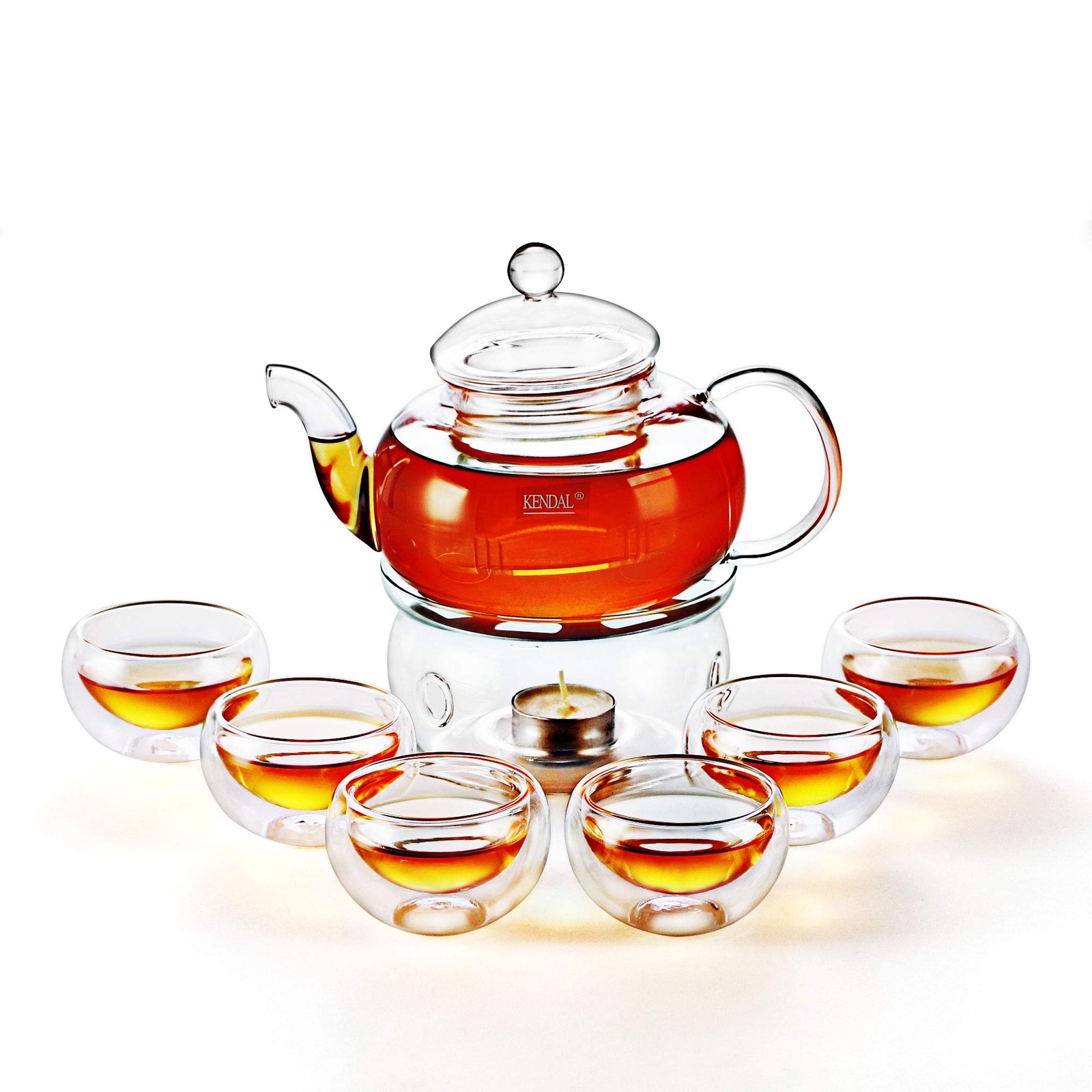 800ml Glass Teapot Set Stovetop Tea Infuser Maker w/ Candle Warmer and 6 Teacups