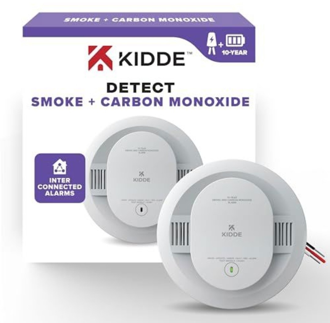 Kidde Combo Smoke + CO Alarm, Hardwired With 10-Year Backup Battery 30CUA10