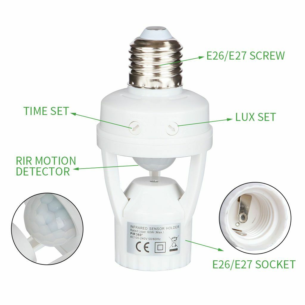 Infrared PIR Motion Sensor E27 LED Light Lamp Bulb Holder Socket Switch 110/220V